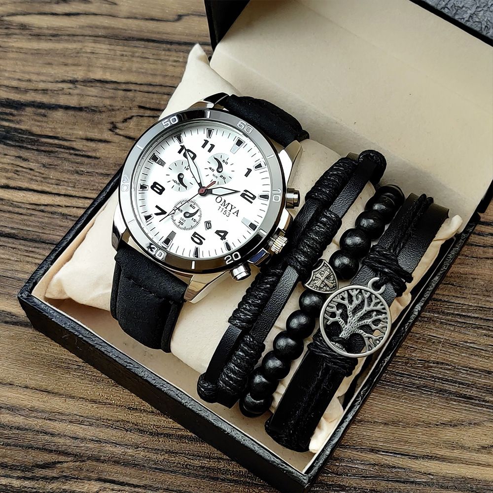 Módní vodotěsné pánské hodinky náramek sada pásek řemínek z nerezové oceli kalendář křemenné hodinky dárková krabička_voghion.com