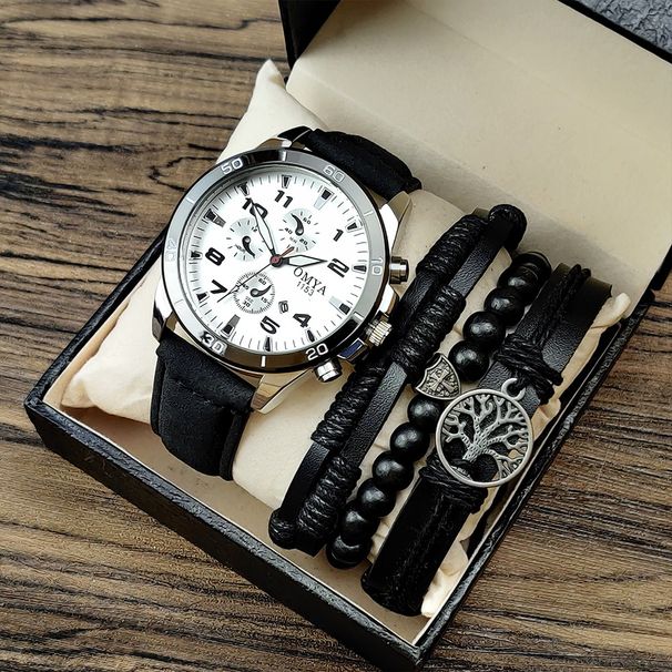 Módní vodotěsné pánské hodinky náramek sada pásek řemínek z nerezové oceli kalendář křemenné hodinky dárková krabička_voghion.com