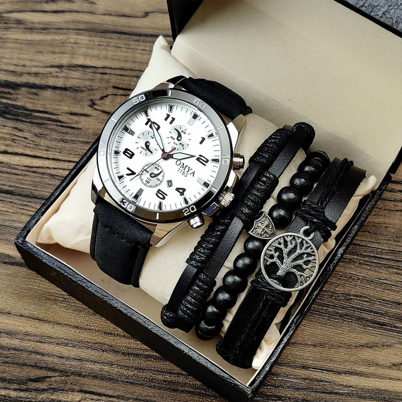 Fashion Waterproof Men's Watch Bracelet Set Belt Stainless Steel Strap Calendar Quartz Watch Gift Box_voghion.com