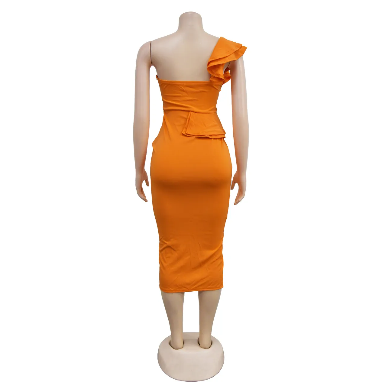 Women's Clothing fashion casual ruffled slit one shoulder sleeve dress women's clothing_voghion.com