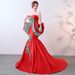 Handbesticktes rotes chinesisches Abendkleid mit abnehmbarer Schleppe – Elegantes Meerjungfrauenkleid für Bühnenauftritte, Modenschauen und kulturelle Veranstaltungen_voghion.com
