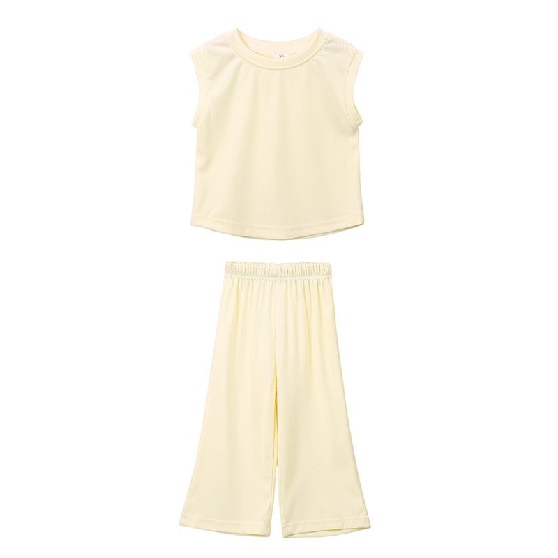 Nieuwe Ice Silk Girl Baby Zomer Losse Mouwloze Tank Top Lange Broek Tweedelige Set_voghion.com