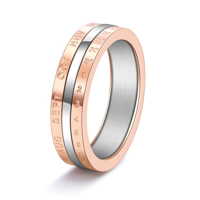 Anello girevole con data digitale in acciaio al titanio da donna, stile semplice, moda, oro rosa, per dito indice._voghion.com