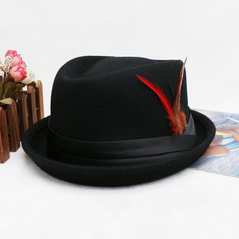 Bovenste strik van wollen edelsteen met gekrulde rand voor zowel mannen als vrouwen, kleine hoed, gepersonaliseerde trendy hoed_voghion.com
