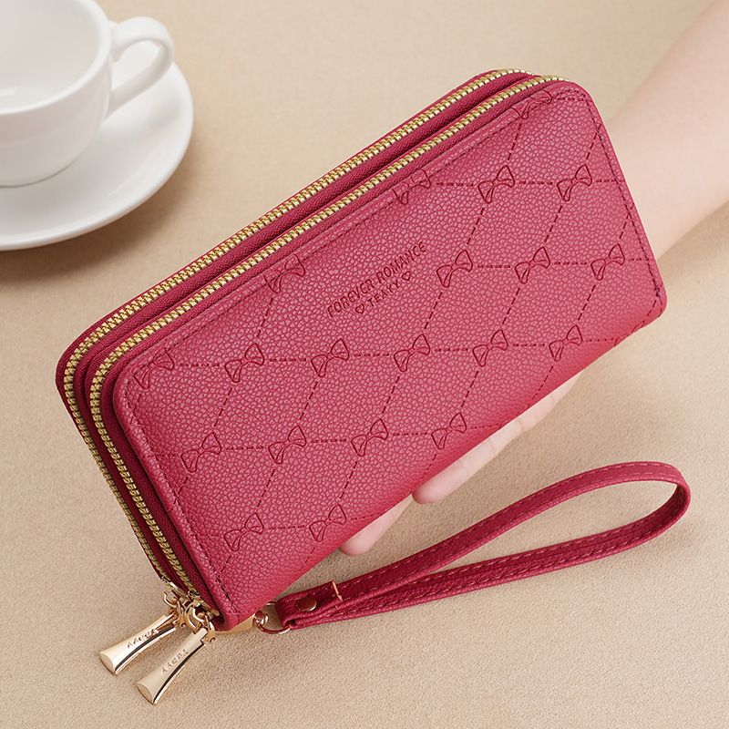 Women's wallet long double layer zipper wallet girls 2024 new fashion versatile bowknot clutch wallet_voghion.com
