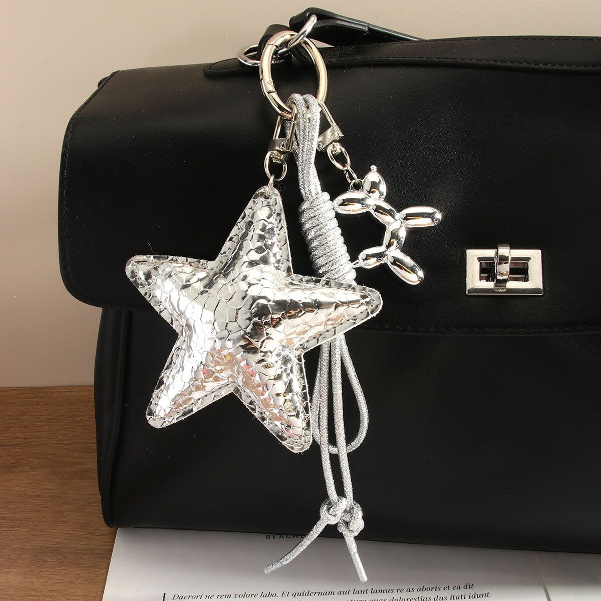 Versatile And Fashionable Silver Five Pointed Star Balloon Dog Braided Rope Bag Pendant MIU Series Creative Keychain Pendant_voghion.com