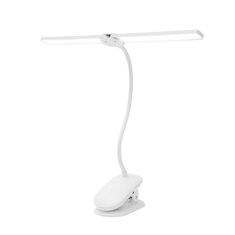 Lampe de bureau à double tête à pince à LED Lampe de table à col de cygne flexible à intensité réglable Lampe de table à pince USB pour bureau et ordinateur_voghion.com