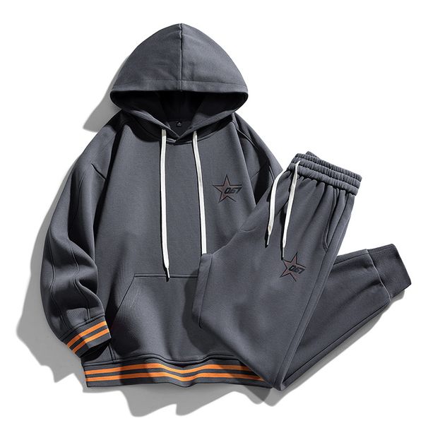 Herrenbekleidung Herren-Sportanzug Herbst 2024 Neuer Langarm-Kapuzenpullover für Jugendliche Farblich gestreifter Freizeitanzug für Herren_voghion.com
