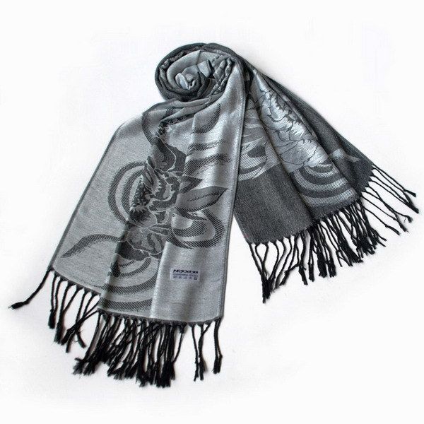 Blancho Bedding -Pa-a80-3 Lt-Grey Huge Rose Flora Elegant Noble Exquisitely Soft Tassel Ends Pashmina/Shawl/Scarf_voghion.com