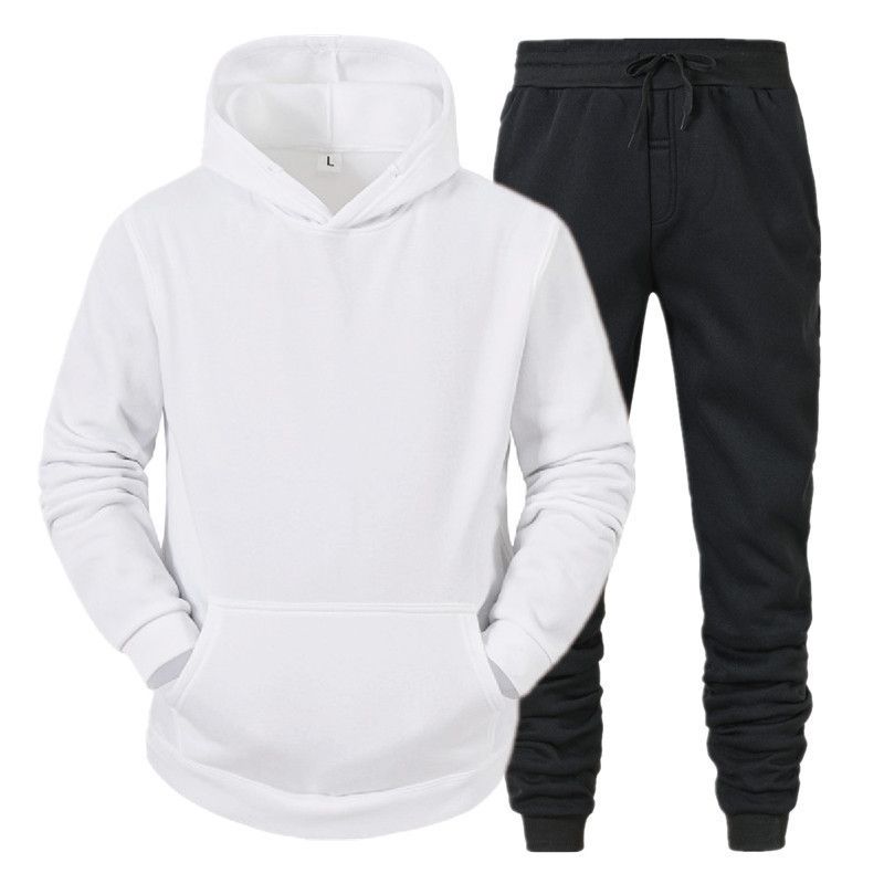 Herren Hoodie Anzug Mode Einfarbig Pullover Zweiteiliger Anzug Plus Samt Verdickung_voghion.com