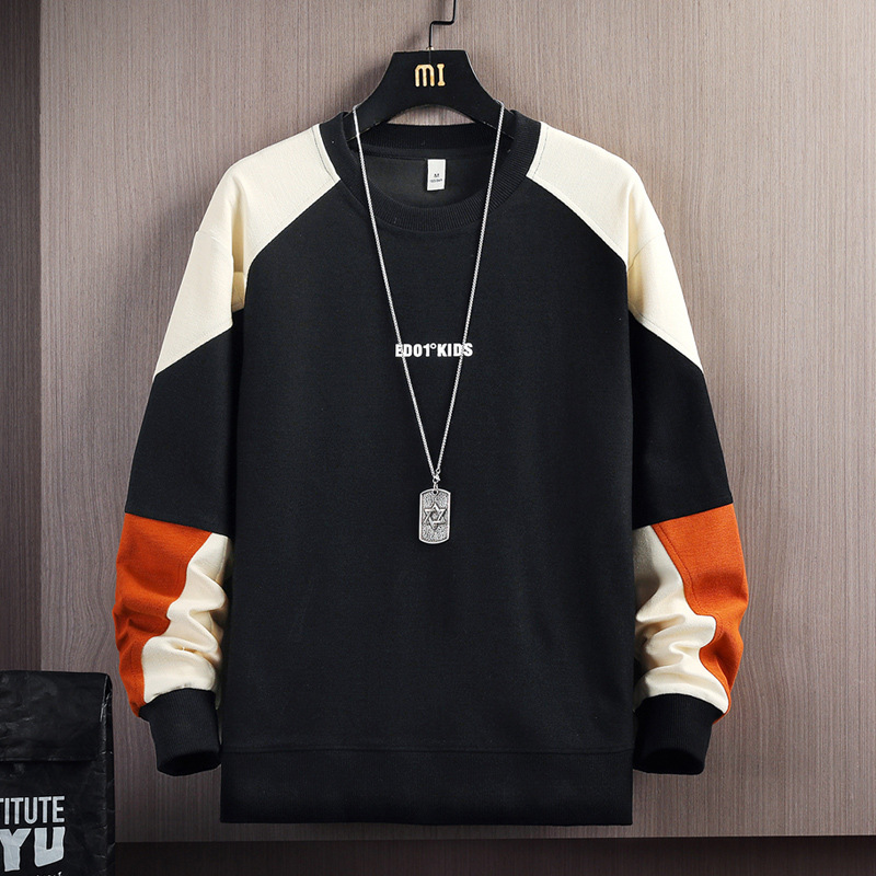 Rundhals-Sweatshirt mit Kontrastnähten für Herren im Frühling und Herbst, lockere Freizeitkleidung für Paare, Internet-Prominente, gleiches Unterhemd im gleichen Stil_voghion.com