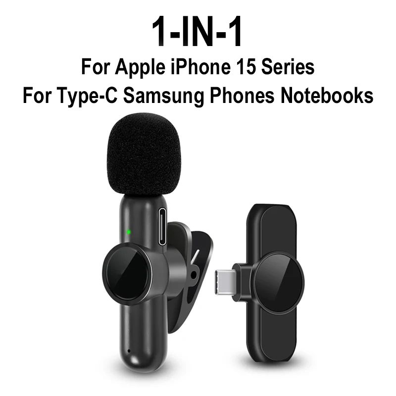 Wireless Lavalier Microphone Samsung 24 23 22 Ultra Portable Audio Video Recording For iPhone 15 Pro Max Phone Game Mic_voghion.com
