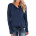 2025 New Women's Solid Color Knitted Long Sleeved Round Neck Pullover Button Top T-shirt_voghion.com