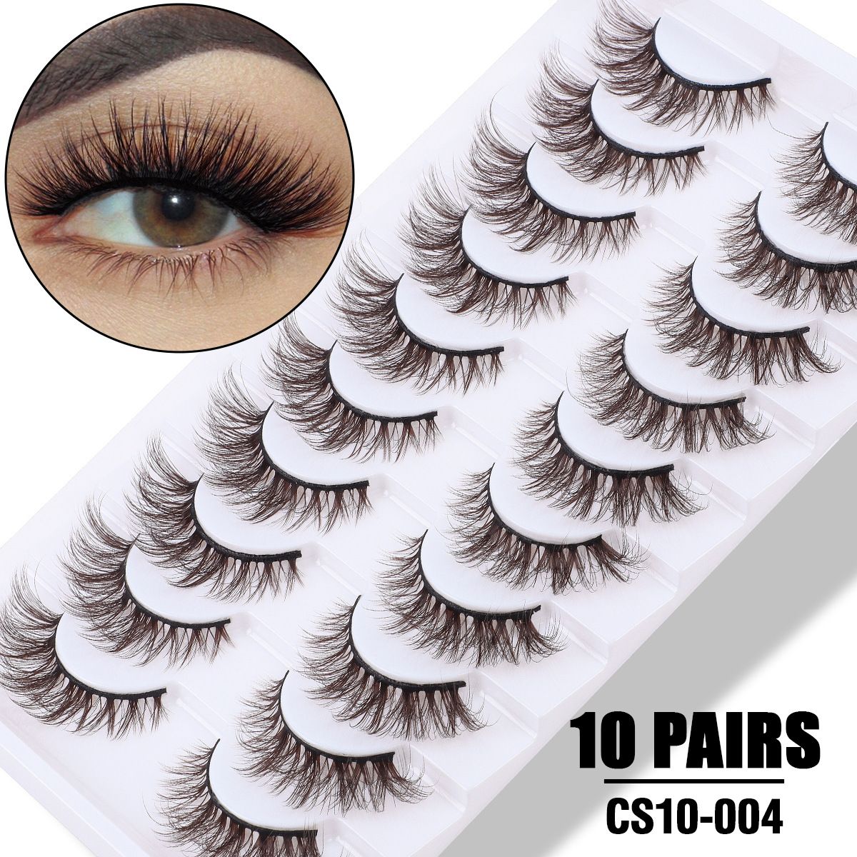 Conjunto de 10 pares de cílios postiços marrons, design de palco e cosplay inovador, aparência natural 3D_voghion.com