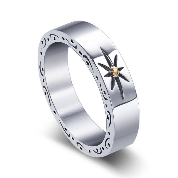 Anello da uomo in acciaio al titanio con stella - Gioiello in acciaio inossidabile con finitura lucida e design geometrico - Taglie dalla 7 alla 11_voghion.com