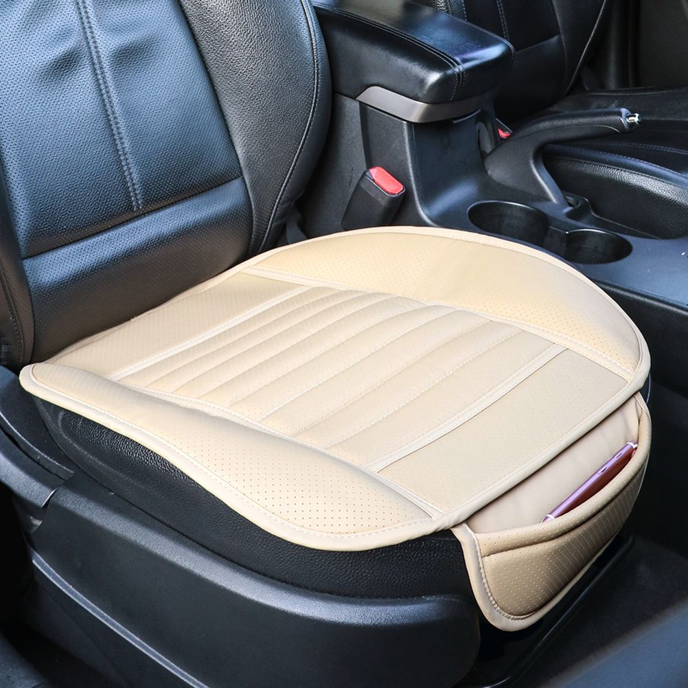 1 pz. Coprisedile anteriore per auto in PU antiscivolo, impermeabile, comodo, elastico, antiscivolo, in silicone, beige._voghion.com