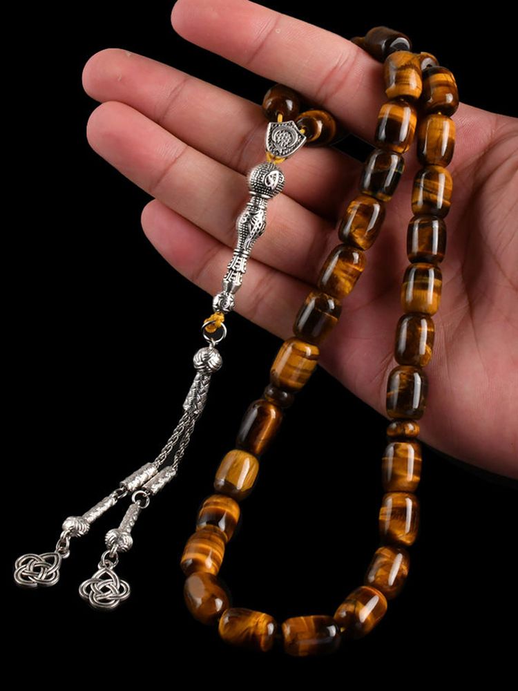 Naturaalse silmaga silindriline 10 * 14 mm moslemi roosikrantsi käevõru käsitsi nööriga kaunistused isetehtud tutiga helmestega käekett_voghion.com