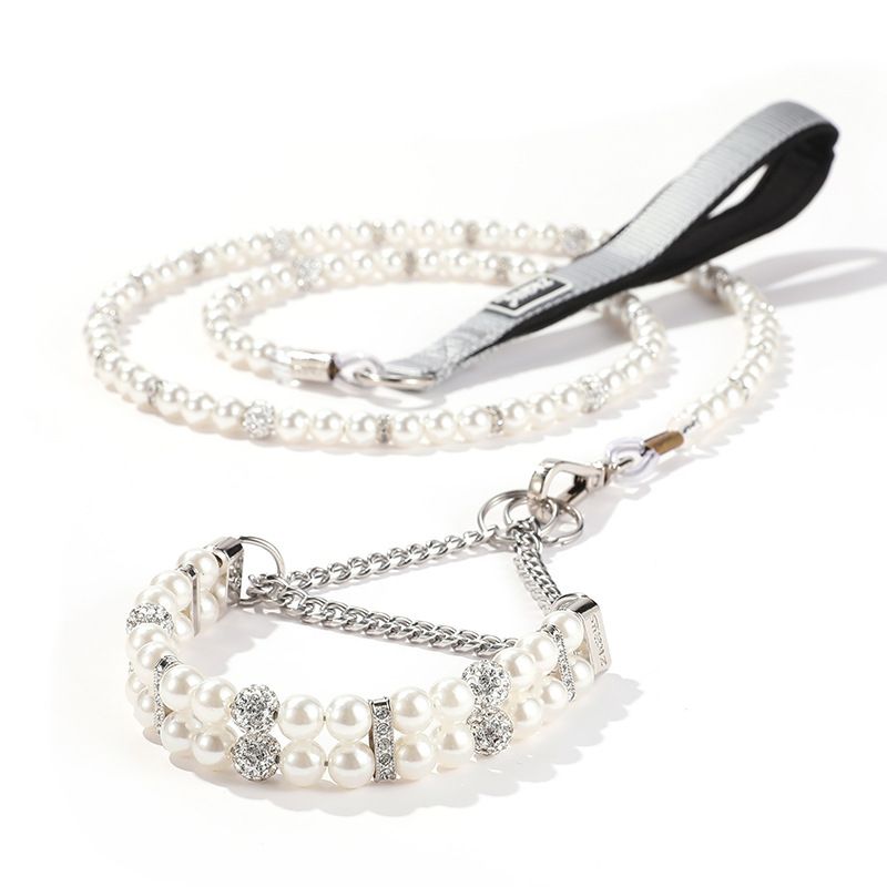 Pet 009 White Pearl Set Bestselling Dog Leash Cat Chain Collar_voghion.com