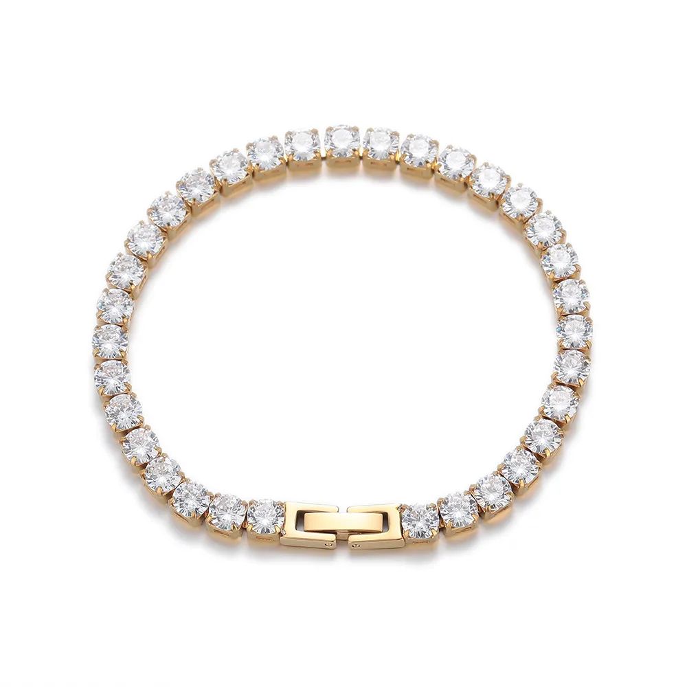 Bracelet de tennis Hip Hop en acier titane et diamants, anti-décoloration, rangée unique, entièrement en diamants, zircon AAA, pour hommes et femmes, même style, bijoux tendance pour la main_voghion.com