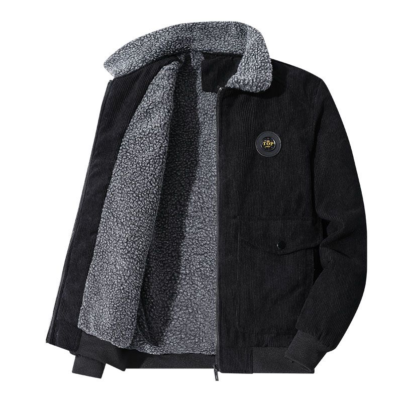 Giacca invernale in velluto a coste da uomo in cotone più velluto cappotto invernale in cotone con risvolto giacca da uomo in sherpa abbigliamento di papà all'ingrosso_voghion.com
