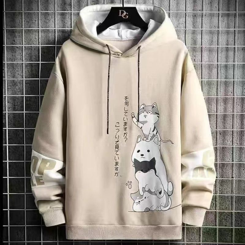 Felpa con cappuccio da uomo spessa autunno/inverno con giunture sulla testa, versione coreana casual, vestibilità aderente, caldo e morbido, set da due pezzi_voghion.com
