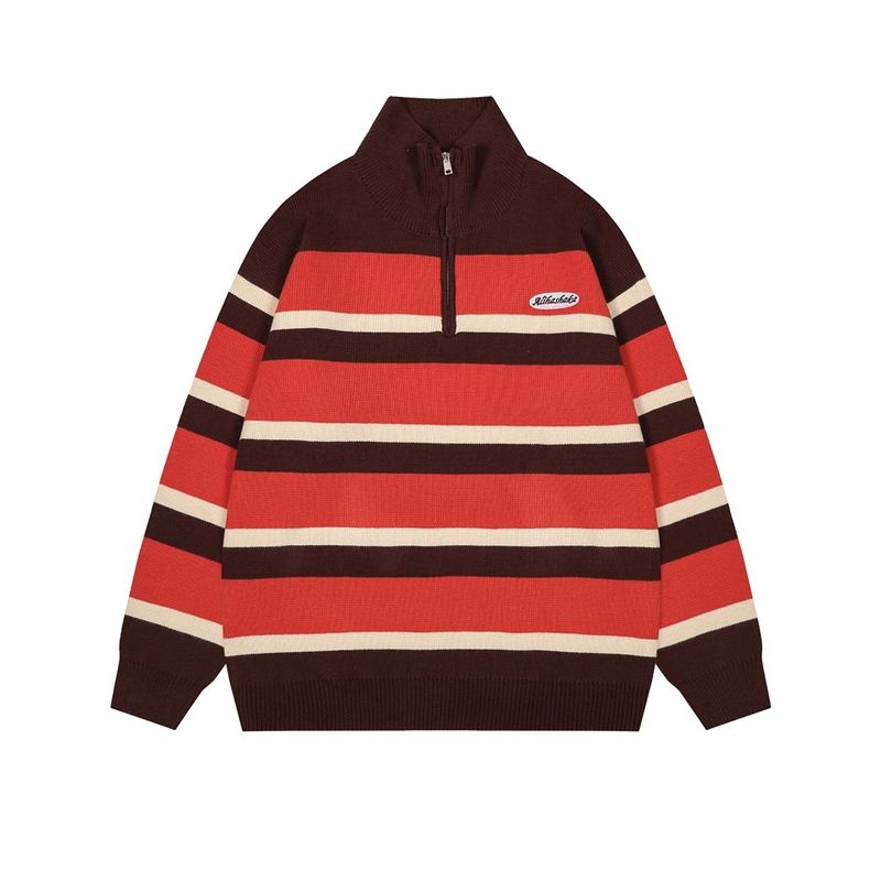 Unterhemd Millennium gestreift für männliche und weibliche Studenten, Herbst- und Winteroberteil, Strickpullover mit halbem Reißverschluss ZR5604_voghion.com