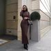 Women Elegant Long Sleeve Knitted Maxi Dress High Neck Bottoming Striped Sweater Slim Long Dress Bodycon Party Club Streetwear_voghion.com