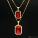 neue Mode 2-tlg. Set Silber vergoldet Iced Out Square Red Ruby Blg Rhestone Anhänger Halskette Hip Hop Schmuckschatulle_voghion.com
