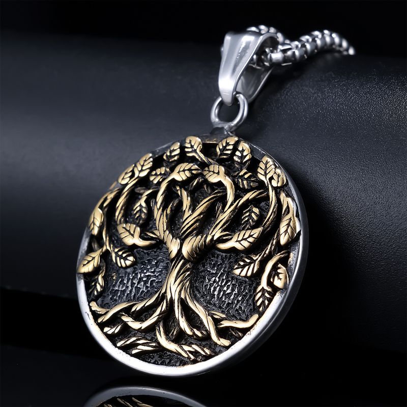 Herren Nordischer Wikinger Keltischer Schutz Baum des Lebens Anhänger Halskette Kette Punk Retro Vintage Cooles Vatertagsgeschenk_voghion.com