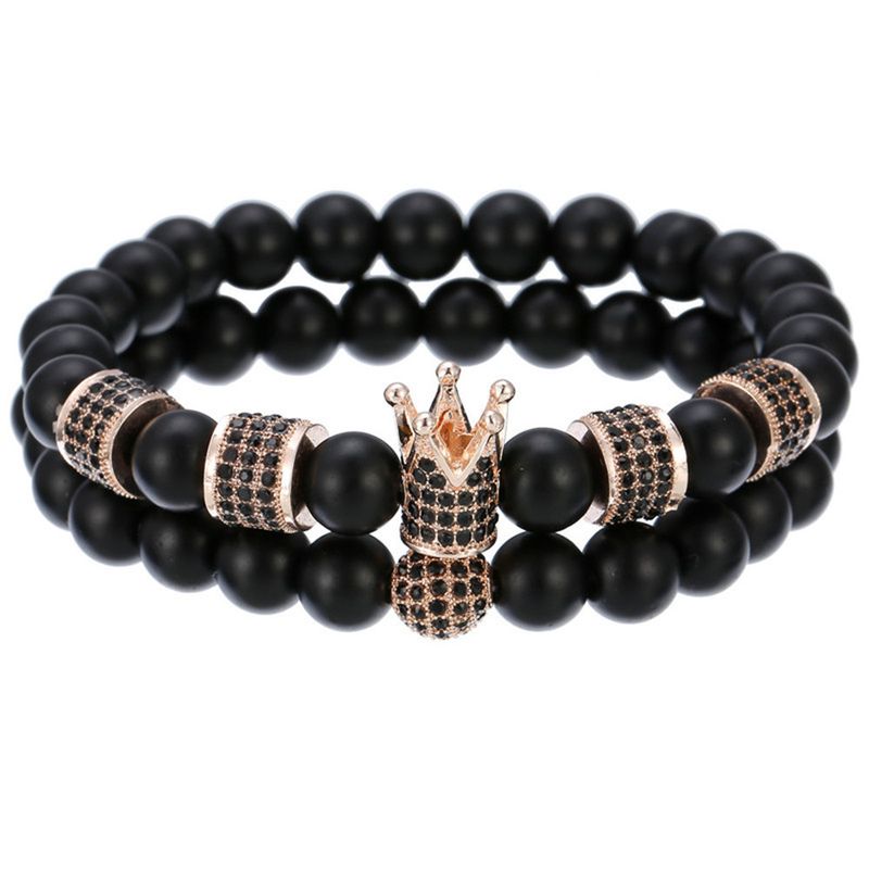 Black Matte Bracelet Set With Diamond Balls, Four Wheel Beads, High Crown Bracelet, Bracelet Set_voghion.com