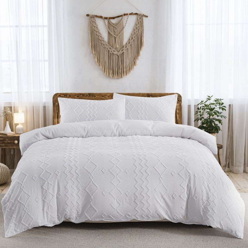 Soft Fiber Embroidered Tufts In An Elegant Diamond White Wave Quilt Cover Duvet Cover Home Textile Bedding Three Piece Set_voghion.com
