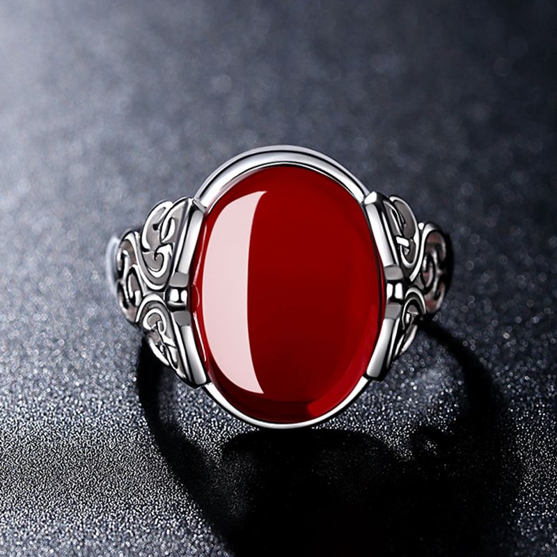 Anello in agata di rame, semplice, alla moda, con coda cava intagliata, in corindone rosso, nuovo stile_voghion.com
