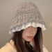 Cappello da pescatore coreano in maglia con pizzo, stile pigro, da donna, autunno/inverno, versatile, caldo, con piccolo cappello di lana_voghion.com