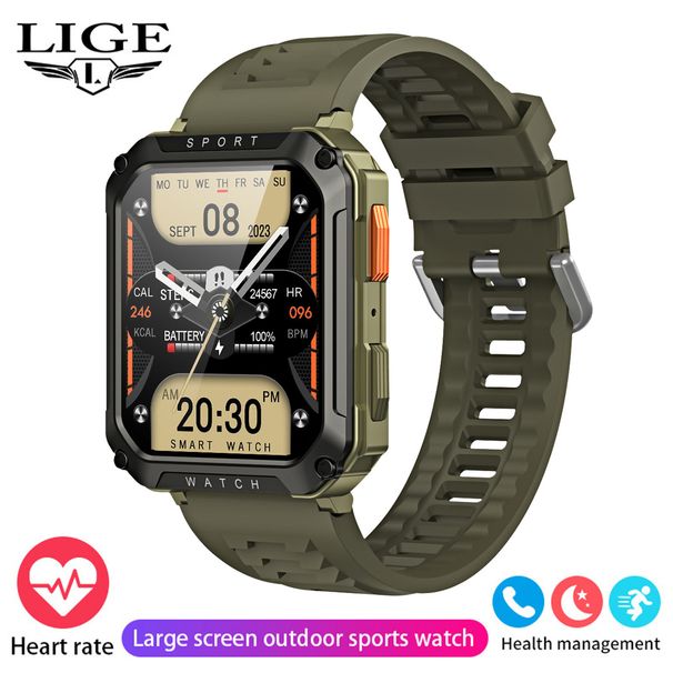 Reloj deportivo inteligente resistente al agua con Bluetooth, pulsera multifunción con detección de frecuencia cardíaca y presión arterial para hombres_voghion.com