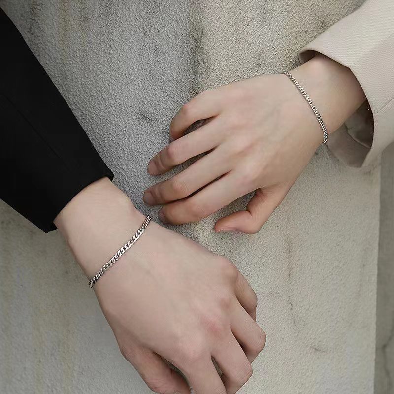 Coppia di braccialetti da donna in argento sterling con anello semplice, catena di estensione, personalità, design di nicchia alla moda, regalo per studenti._voghion.com