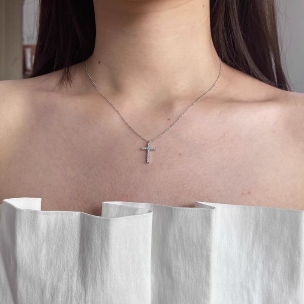 Collana con croce in argento puro e zirconi per donna 2025, nuova catena per clavicola di lusso leggera e di alta qualità_voghion.com