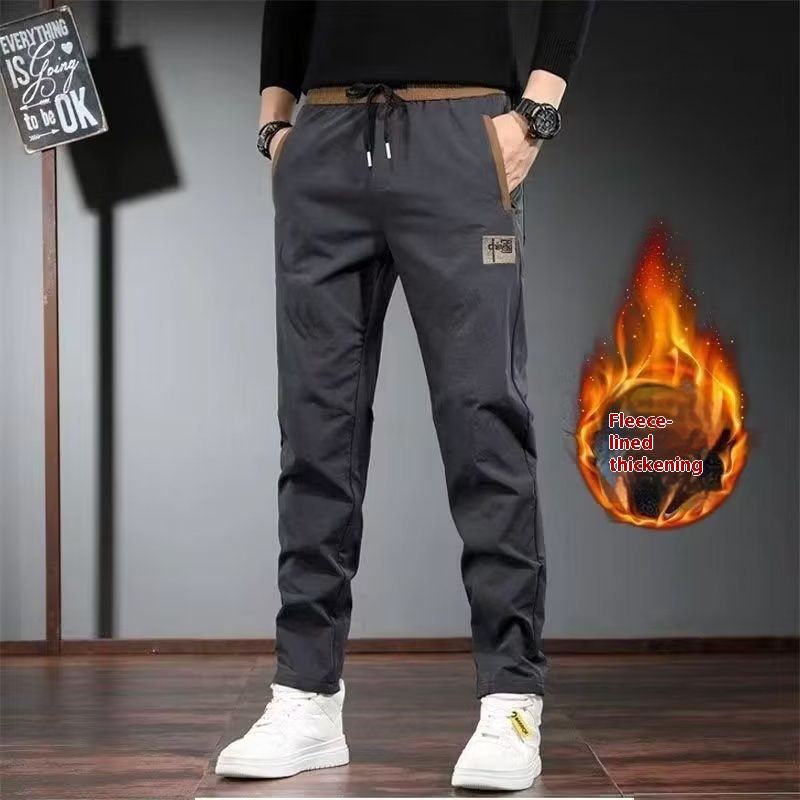 Men's autumn winter loose and versatile trendy casual straight leg embroidered sports pants men 1/2 piece_voghion.com