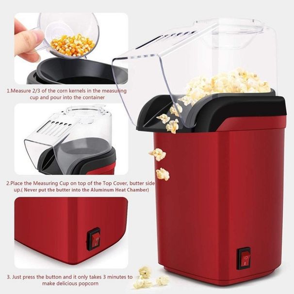 1 elektrische Popcornmaschine – Heißluft-Popcornmaschine mit 1200 W, kein Öl erforderlich, gesunder und leckerer Snack für Kinder und Erwachsene. Ideal für Partys_voghion.com