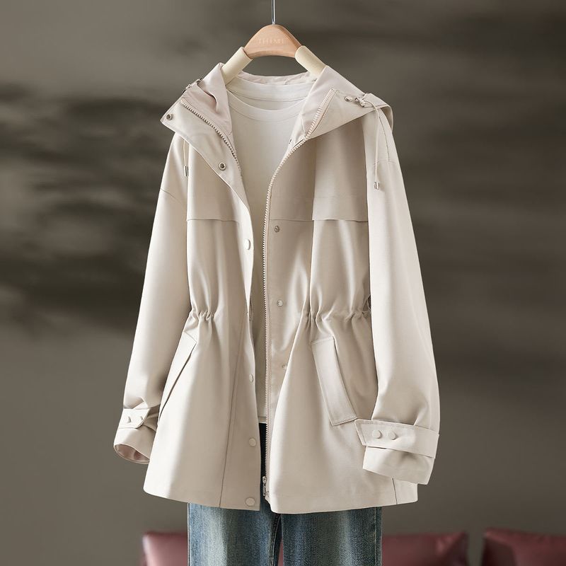 Damenbekleidung Frühling und Herbst Kapuzen-Windjacke Taille Kurzer Stil Beliebter Mantel_voghion.com