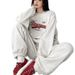Vintage-Inspired Women's Casual Tracksuit Set - Loose Fit Hoodie & Jogger Pants, Comfortable Polyester Fabric, 3D Print Design, S-XXL (Grey)_voghion.com