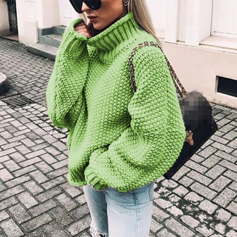 Abbigliamento donna maglione grosso con orlo arrotolato e maglione a collo alto con maniche a pipistrello_voghion.com