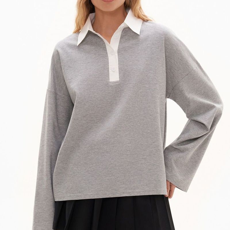 Top da pendolare ampio da donna, elegante, con risvolto, a contrasto di colore_voghion.com