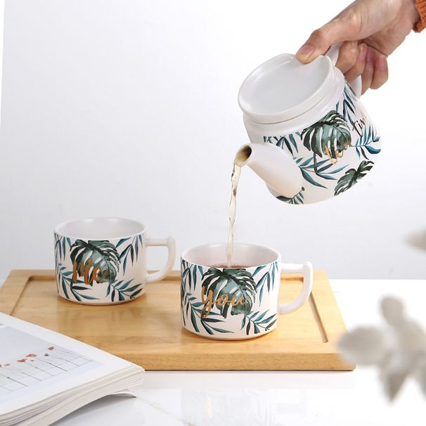 Set da tè in ceramica - Teiera impilabile a forma di fiore con 2 tazze e infusore, perfetta per il tè pomeridiano_voghion.com