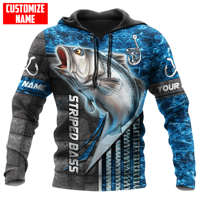 Custom Name Striped bass Fishing 3D All Over Printed Men's Hoodie & Sweatshirt Autumn Unisex Zip Hoodie Casual_voghion.com