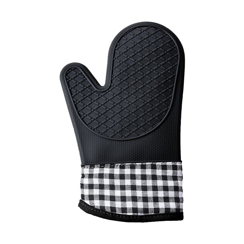 Gingham Short Baking Silicone Luvas de Proteção de Calor de Micro-ondas Forno Luvas de Algodão de Uso Geral_voghion.com