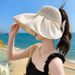Korean version of new women's knitted mesh bow, empty top protection hat, summer sequin large brim sun hat_voghion.com