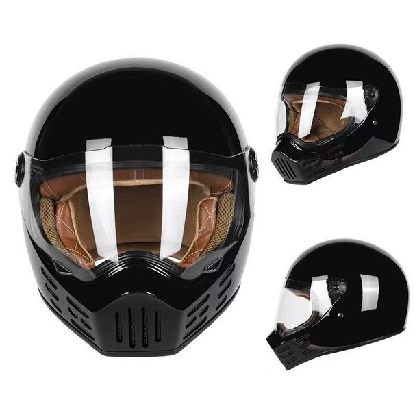 3C-Certified Retro Motorcycle Full Face Helmet – Vintage "Pig Snout" Design With Sun Visor, Lightweight ABS Shell For Cruisers & Scooters_voghion.com