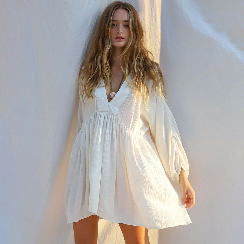 Women's Long Sleeve Beach Cover Up Sun Protection Shirt - Sexy Backless Design, Lightweight & Breathable, Perfect For Swimsuits, Pool Party, Vacation_voghion.com