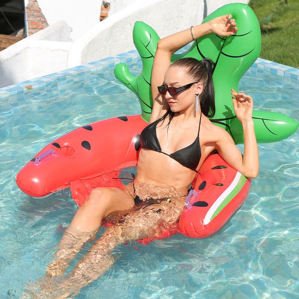 New Watermelon Ride Water Entertainment Recliner With Cup Holder Adult Pvc Swimming Ring Floating Bed Back Hammock_voghion.com