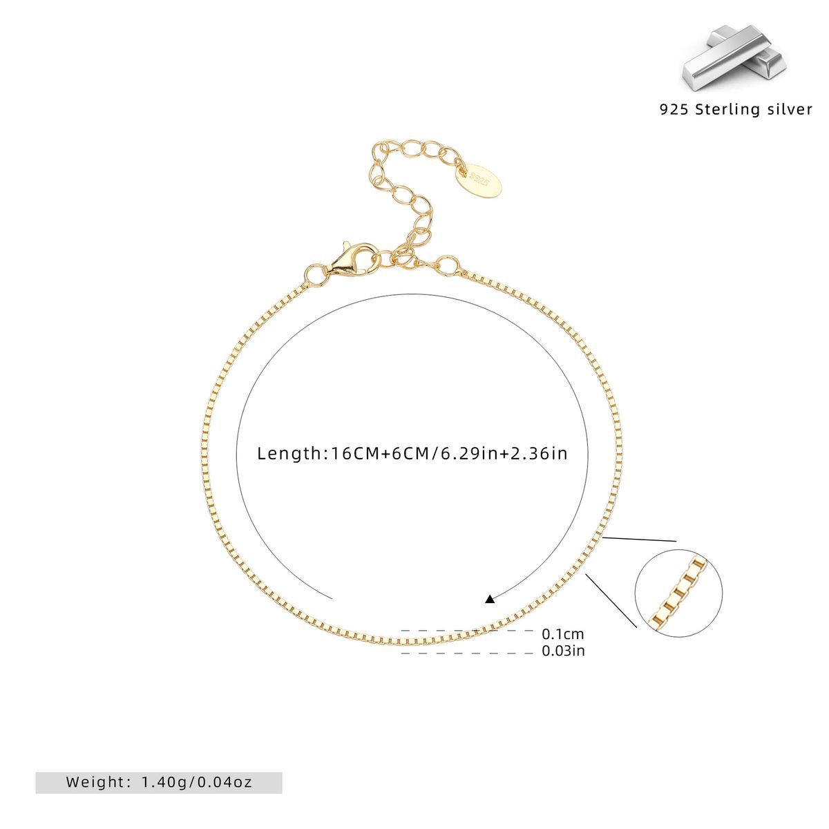 Bracciale da donna elegante con zirconi quadrati a forma di U in argento sterling 925 con placcatura in oro/rodio, pezzo minimalista da indossare tutti i giorni._voghion.com